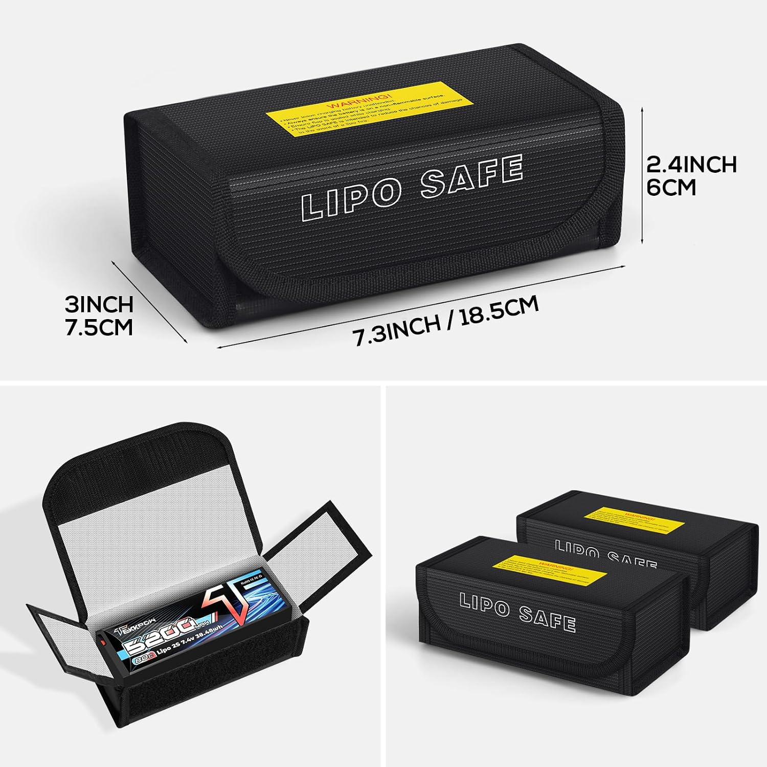 PAWBOSE 2 Pack Lipo Battery Bag, Fireproof Charging Case, 7.3x3x2.4inch - Image 3