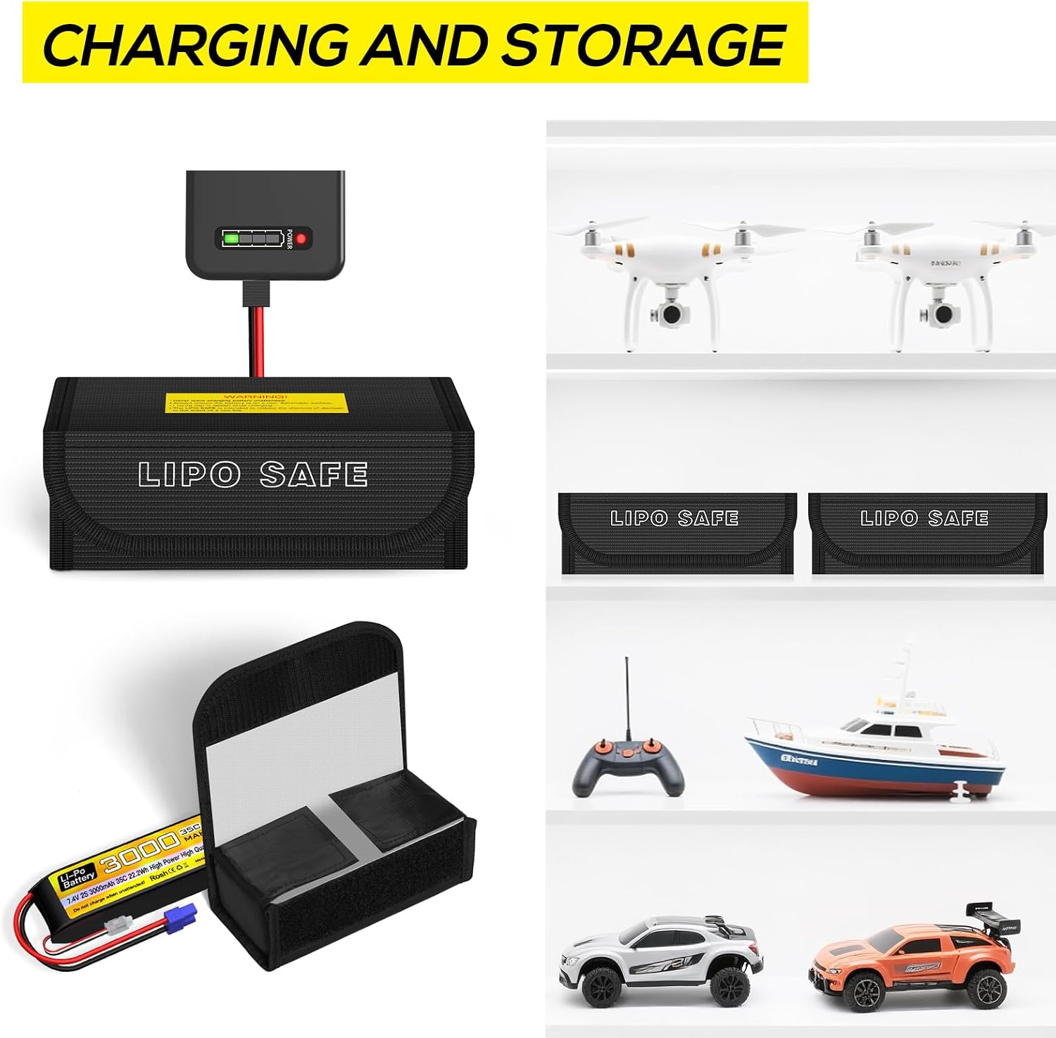 PAWBOSE 2 Pack Lipo Battery Bag, Fireproof Charging Case, 7.3x3x2.4inch - Image 5