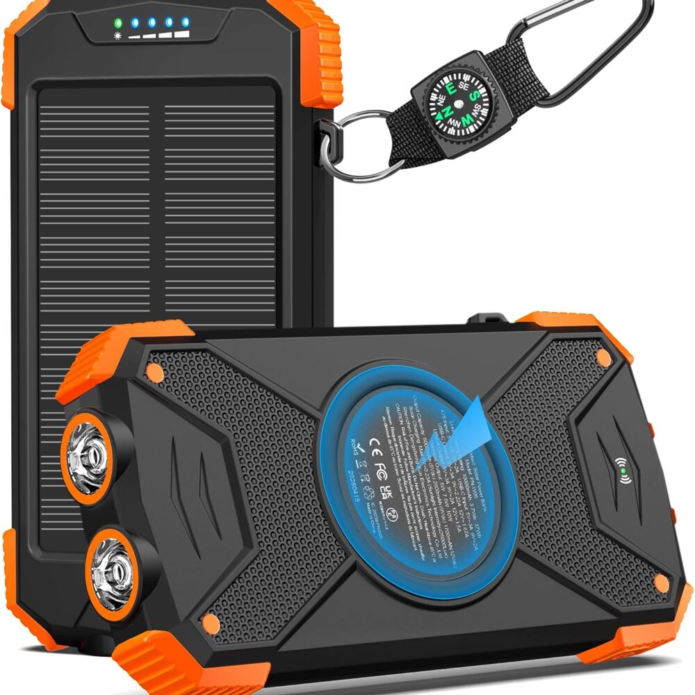 BLAVOR Solar Power Bank 10,000mAh Portable Wireless Charger for Cell Phones